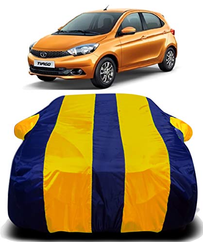Image of Waterproof Car Cover with Ultra Surface Body Protection (Yellow Stripes) (Tata Tiago)