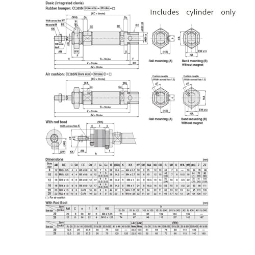 Cilindro neumático C85N de 90*25MM con cara interna lisa de 1 pieza 7