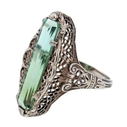White Gold Plated Green Cubic Zirconia Hollow Pattern Statement Ring Personalized Accessory Ideal for Women's Daily Casual Wear Party Holiday Anniversary Love Jewelry Gift3
