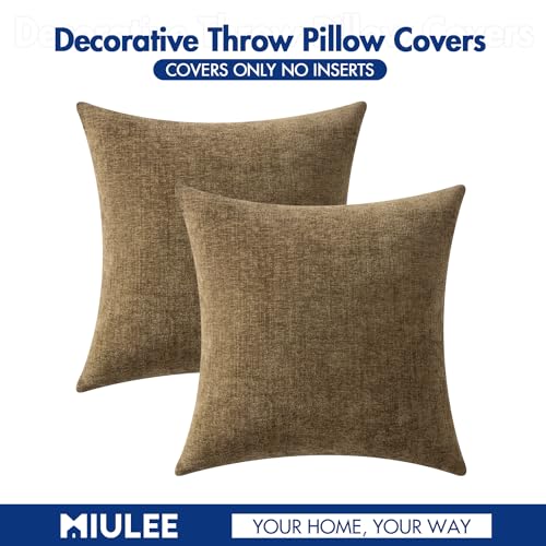 Image of MIULEE Pack of 2 Coffee Throw Pillow Covers 20x20 Inch Soft Chenille Pillow Covers for Sofa Living Room Couch Fall Home Decor Solid Dyed Cases