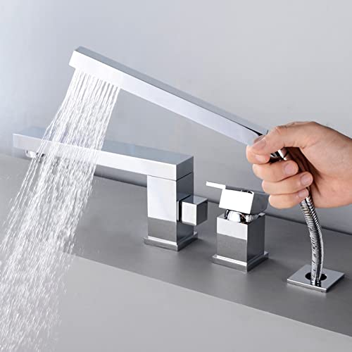 Baignoire de bain moderne tap de bain à 3 trous avec douche à main extensible chrome LWX