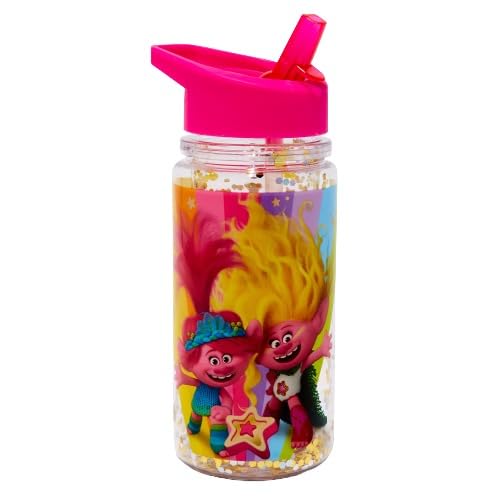 Claire's Trolls Water Bottle with Straw - Clear Pink 300ml - Girls Drinks Bottle for School, Sports & Everyday Hydration - Plastic…