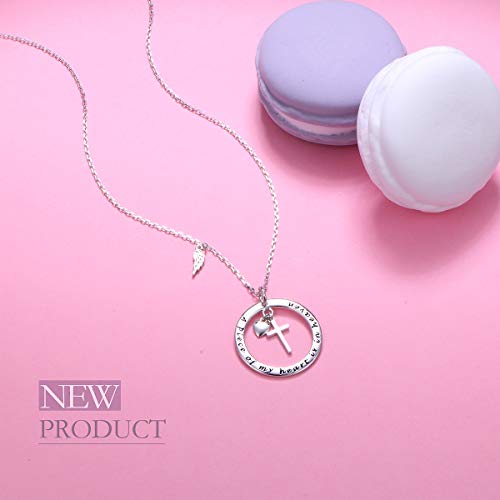 FLYOW 925 Sterling Silver Memorial Necklace A Piece of My Heart is in Heaven Pendant Jewelry in Memory of Mom Dad Grandma Grandpa Pet Loss Memorial Gift2