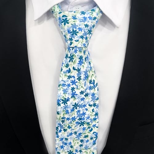 Image of Cotton Floral Ties for Men 2.76 inch Men's Skinny Tie Linen Flower Printed Neck Tie for Wedding Dating Party