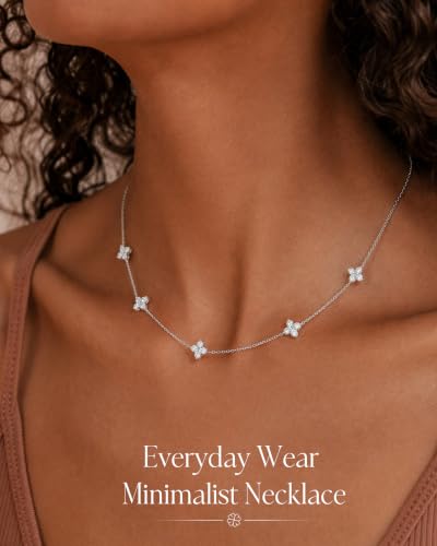 Image of SmileBelle Dainty Silver Necklace for women Simulated Diamond Necklace