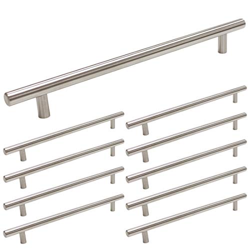 Image of homdiy Brushed Nickel Cabinet Pulls - HD201SN Drawer Pulls Modern T Bar Handles 8-4 /5in Hole Centers Kitchen Cabinet Handles 10 Pack Stainless Steel Cabinet Hardware