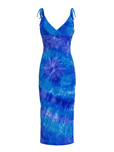 Image of WDIRARA Women's Tie Dye Y2K Vintage Split Spaghetti Bodycon Dress E-Girl Aesthetic Grunge Dress