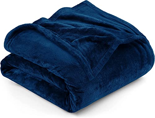 Image of SANMARINO Premium Solid Flannel Blanket for Single Bed | Super Soft Touch Plush Fleece Blanket | All Season Lightweight Yet Cozy Blanket for Bed,Sofa,Couch, Travel & Camping | 152 x228 cm(Dark Blue)