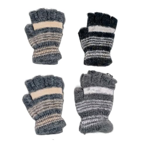 جوانتي نص اصبع شتوي للرجال والشباب ، قفازات نصف اصبع من الصوف بالوان كلاسيكية مميزة (رمادي فاتح, وسط)