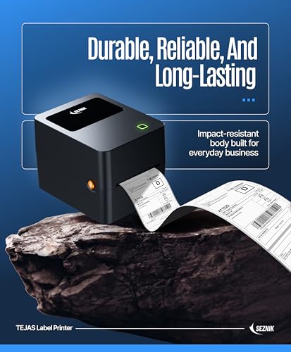 Image of SEZNIK Tejas Shipping Label Printer | 304 DPI HD Print | USB + Bluetooth | Direct Thermal Label Printer for E-Commerce, MRP Sticker, Jewellery, Excel, Barcode, | 1 Year Warranty | No SellerFlex