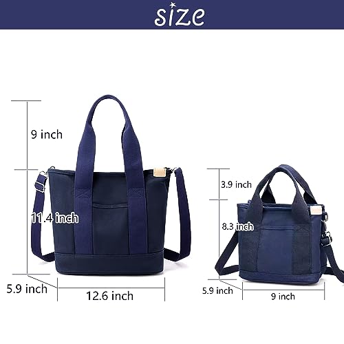 MINGRI Canvas Tote Bag for Women,Small Totes Bags with Zipper Crossbody Purse with Pockets Large Shoulder Handbag,2 Sizes2
