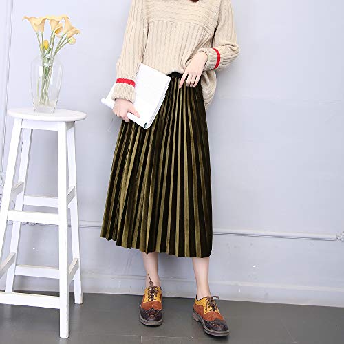 Women's Gold Velvet Pleated Fashion Long Skirt2