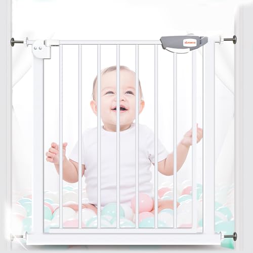 UBRAVOO Babygitter für Türen und Treppen, Höhe 100 cm, Sicherheits-Haustiergitter, Spannungstyp, automatische Schließung, hohe Ausführung, dreifache Verriegelung, offen (Breite: 85-94 cm) Weiß