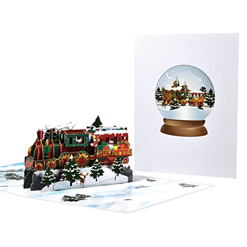 Magic Ants Tarjeta pop up de Navidad - Tarjeta de felicitación 3D, tarjetas de cumpleaños, tarjetas de Navidad pop up, tarjeta de Navidad para niños, tarjetas de invierno (tren de Navidad) Cover