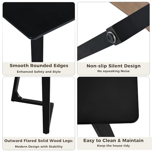 Image of DELAVIN 70.8 Inch Large Solid Wood Dinner Table for 6-8 People, Modern Oak Kitchen Table with Natural Wood Grain, Luxury Rectangular Dining Table for Family, Office, Party, Easy Assembly, Black