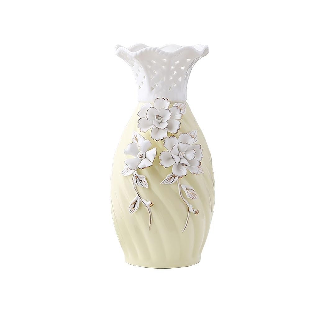 Home Vases Light Yellow Ceramic Vase Creative Phnom Penh Flowers Porcelain Dried Flower Arrangement Desktop Decoration Modern Living Room Indoors Decor