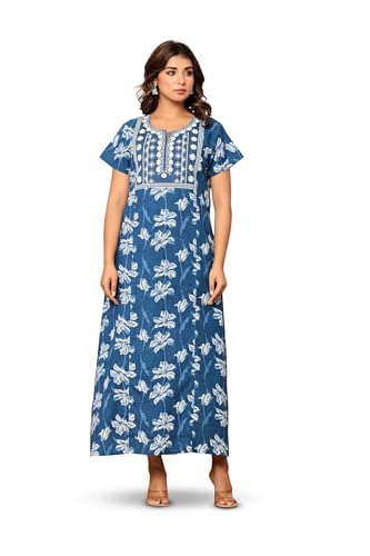 Image of NIHSAMAH Cotton Nighty for Women - Printed Stylish Night Gown, Comfortable Sleepwear Long Nightwear, Maxi