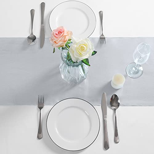 Manyshofu 12Pcs Satin Silver Table Runner - 12 X 108 Inch Long Size, Party Table Runner Decor Bright & Smooth Wedding Decorations Table Runner For Banquet Chef Birthday Buffet Dinner Graduations #TOP7