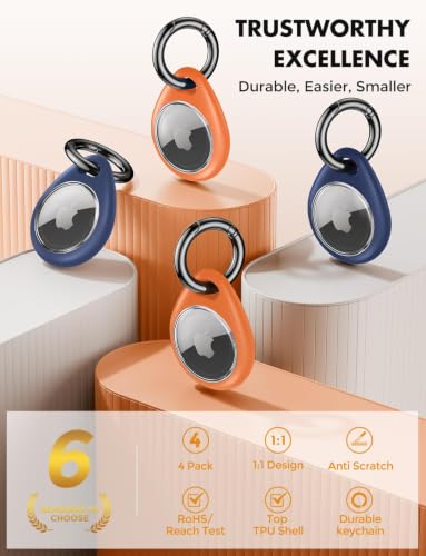 Image of UNBREAKcable AirTag Holder for Apple - 4 Pack Air Tag Case [Fit Tightly Design] [Easy to Install] [Hold Securely] Waterproof TPU Protective Cover with Metal Keychain for Kids,Pet,Luggage,Backpack,Keys