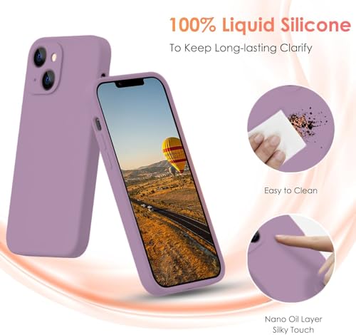 Image of DIZORO Square Candy Liquid Silicone iPhone Case Cover Compatible for iPhone 13, All Cube Series with Microfiber Lining Compatible iPhone 13 (6.1 inch) - Lilac