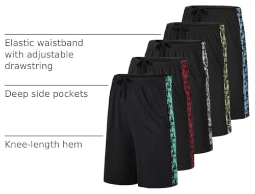 Image of 5 Pack Boys' Mesh Athletic Shorts Basketball Kids Soccer Sports Pockets