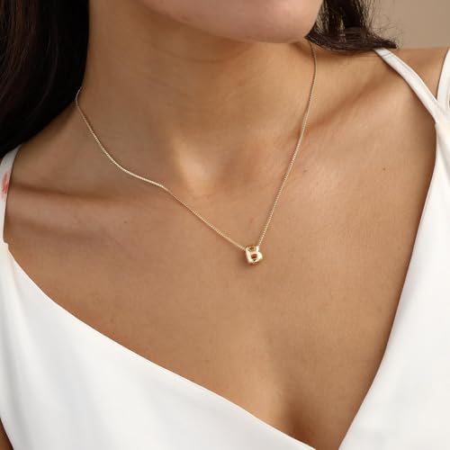 Image of Personalized Bubble Letter Initial Necklace, 14K Gold Plated, Dainty Pendant for Women, Trendy Gold Jewelry