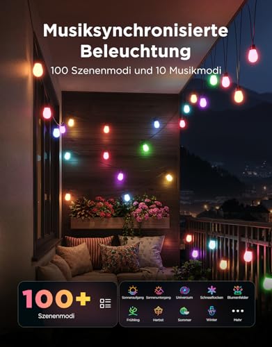 Govee Lichterkette Außen 15M, RGBICW LED Outdoor Lichterkette, IP66 Wasserdicht, App-Steuerung, 111 Szenenmodi, 65lm pro LED Lebensdauer 25000h, Funktioniert mit Alexa und Google Assistant 3