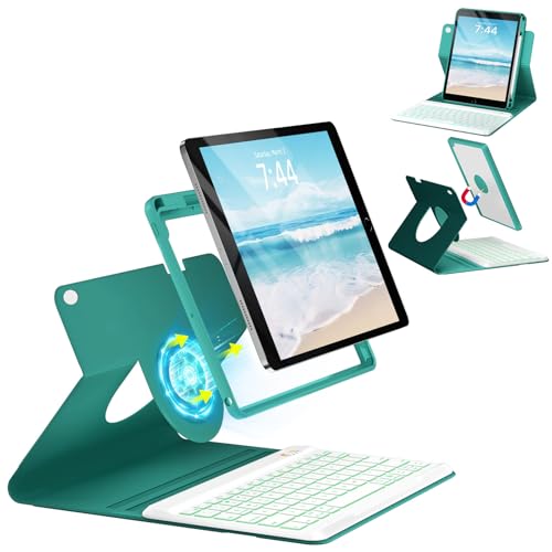 Image of OYEEICE Keyboard Case for iPad 6th /5th Generation 9.7 inch | 360 Rotatable, 7 Color Backlit Detachable Wireless Keyboard, Upgraded Magnetic Cover with Pen Holder for Air 2nd Gen