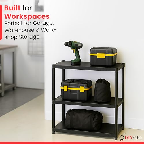 DIVCHI 3 Tier Plastic Storage Shelving Unit | Heavy Duty Shelf Rack for Home, Garage, Office & Utility Room | Shelf Rack (Black) - Image 6