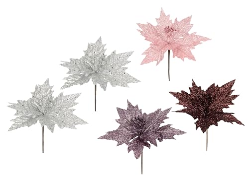 Flair Flower Pick Weihnachtsstern mit Glitter Samt künstlich Mini...