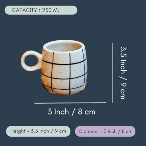 Image of WEAVING HOMES Handcrafted Ceramic Chequred Cuddle Mug & Checks Dessert (Set of 2) Coffee Mugs, Ceramic Mugs, Tea Mugs, Plates, Ceramic Plates, Dessert Plates, Mug & Plate Set