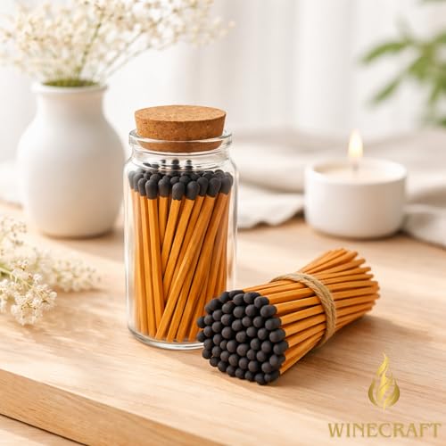 Image of 500 Count | 4 inch Brown Stick Matches | Strikers Included | Color Tip Wooden Match | Refill for Matchstick Jars, Candle Display, Holders & Bottles | 4 in inches Long