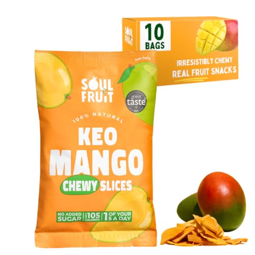 Soul Fruit - Dried Mango No Added Sugar 100% Dried Fruit Snack - High in Fibre - Low Calorie Snacks - Healthy Snacks for Adults & Kids - Lunchbox snacks Gluten Free 10 x 30g