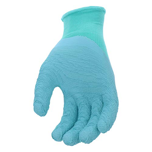 Miracle-Gro Mg30851 Durable Grip Gloves – [1 Pair, X Small] Blue/Floral, Crinkle Latex Dipped Gloves With Knit Shell #TOP4