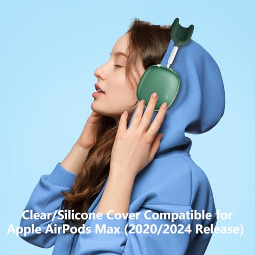 Coque pour AirPods Max 2/1 transparente antichoc avec silicone vert foncé