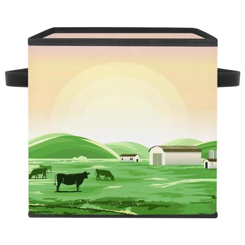 Boîte de rangement pliable cube imprimé vache avec poignées robustes en tissu - 2
