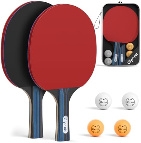 Glymnis Tischtennisschläger, Tragbares Tischtennis Set mit Tischtennisbälle | 4 Schläger+8 Bälle/2 Schläger+4 Bälle, Premium Tischtennisschlaeger, 3-Sterne-Tischtennisbälle, Kompak