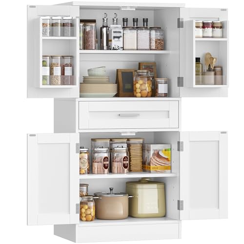 Hzuaneri Meuble Cuisine, Buffe Haute avec Porte-étagère 4 Niveaux, Meuble de Rangement avec 4 Portes et 1 Grand Tiroir, Style Moderne, Cuisine, Salon, 40 x...