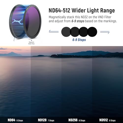 Image of NEEWER HD True Colors 67mm Variable ND Filter ND2-512 (1-9 Stops), VND Filter & Magnetic ND32 Lens Filter, Multi Coated Neutral Density Filter, No Color Shift /No X Cross /No Vignetting