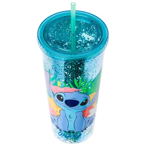 Image of Silver Buffalo Disney Lilo and Stitch Ohana, Plastic Cold Cup, 32oz | Confetti, Includes Lid and Straw, 0.95 Liters