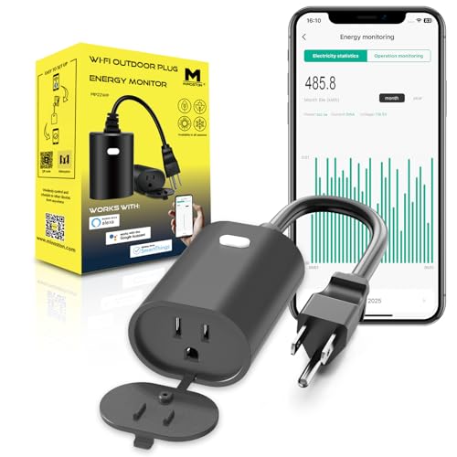 Minoston Outdoor Outlet, WiFi Smart Plug in Energy Monitoring, 2.4Ghz Wi-Fi Plugs, Compatible with Alexa and Smart Life, IP65 Waterproof Outlet 15A (MP22WP)