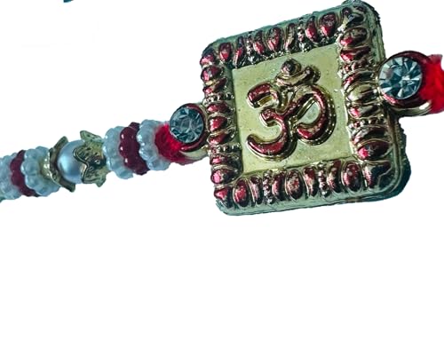 Generic Om Pendant Rakhi Raksha Bandhan Festival Dori For Rakhi Day Rakhri For Brother Religious Om Rakhi, Small, Silver,Red