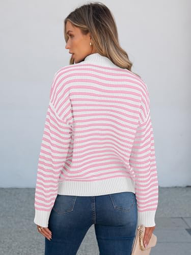 Image of ANRABESS Sweaters for Women Striped Half Zip Long Sleeve Ribbed Knit Pullover Comfy Casual Lightweight Tops 2026 Fall Fashion
