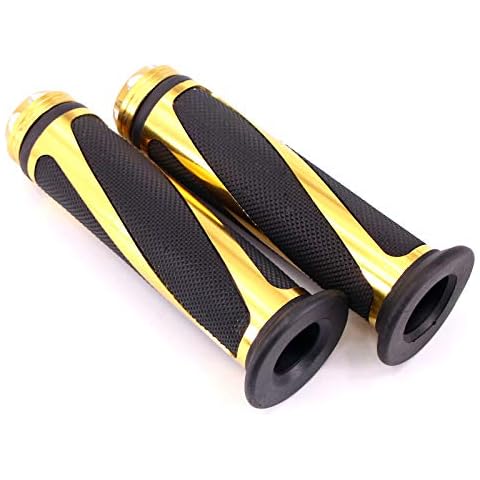 PONDWAY Motorcycle Handlebar Grips, 7/8"(22mm) Motorbike Non-Slip Gel Rubber Hand Bar Grips with Aluminum Bar End, Best Replacement for Yamaha Honda Kawasaki(Gold) Cover