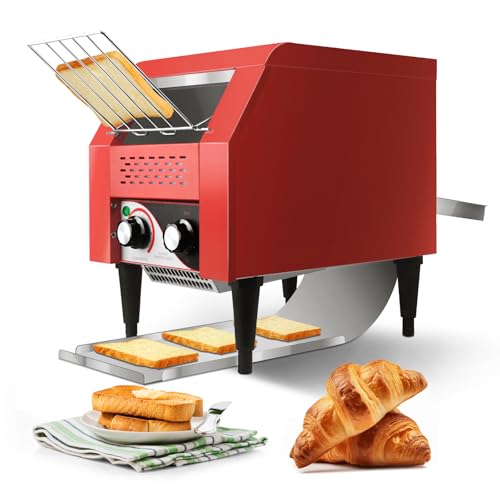 NJTFHU Commercial Conveyor Toaster 150 Slices/Hour Red Conveyor Toaster 3 Modes/7 Speeds Stainless Steel Tabletop Toaster for Toast, Bagels and Other Baked Breads