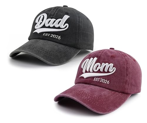 Image of 2PCS Mom and Dad EST 2026 Hat, 3D Embroidered Adjustable New Parents Gifts Baseball Cap