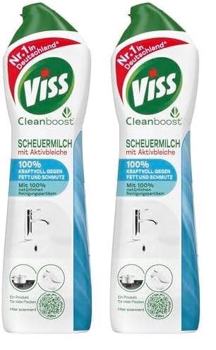 Viss Cleanboost Scheuermilch mit Aktivbleiche effektives Reinigungsmittel 100% kraftvoll gegen Fett und Schmutz mit 100% natürlichen Reinigungspartikeln 500 ml (Packung mit 2)