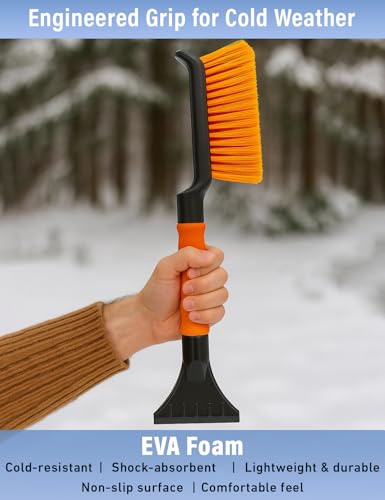 Image of Autovir 17 inch Snow Brush & Ice Scraper for Car Windshield Small Snow Brush | Heavy-Duty Snow Removal Tool | Ergonomic Foam Grip | Essential Car Winter Accessory | Efficient Snow Clearing Brush