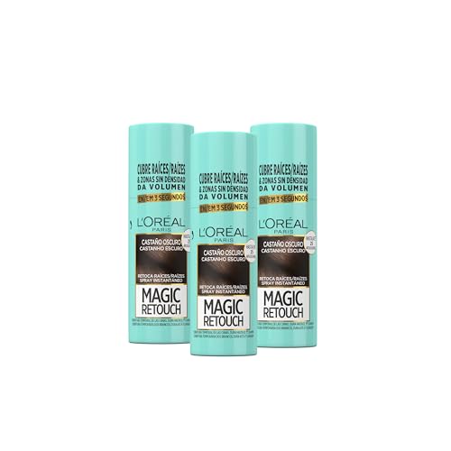 L'OREAL PARIS Magic Retouch Spray Retoca Raíces y Canas Castaño Oscuro 75ml (Paquete de 3)