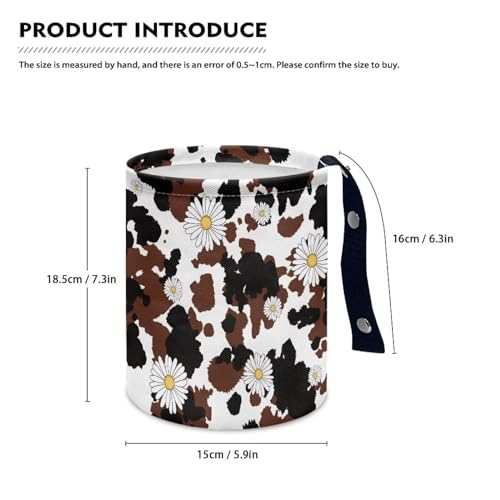 Image of Brown Cow Patterns and Daisies Print Collapsible Waste Basket Bin Multipurpose Trash Bin for Car Hanging Portable Dustbin Bin Accessories Garbage Bin Universal